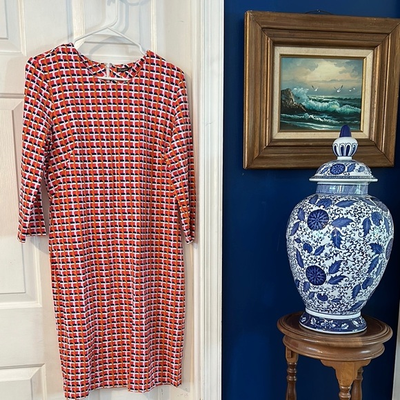 Women’s J. McLaughlin Sophia Marseilles Geo Catalina Cloth Shift Dress Size L - Picture 1 of 7